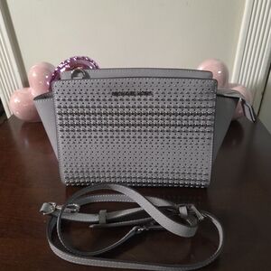 LIKE NEW Michael Kors Silver Studded Crossbody Bag